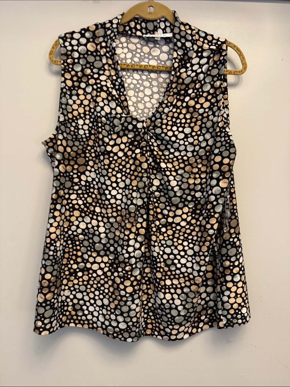 Kasper Black Dot-Print Sleeveless V-Neck Camisole with Cream & Tan Dots